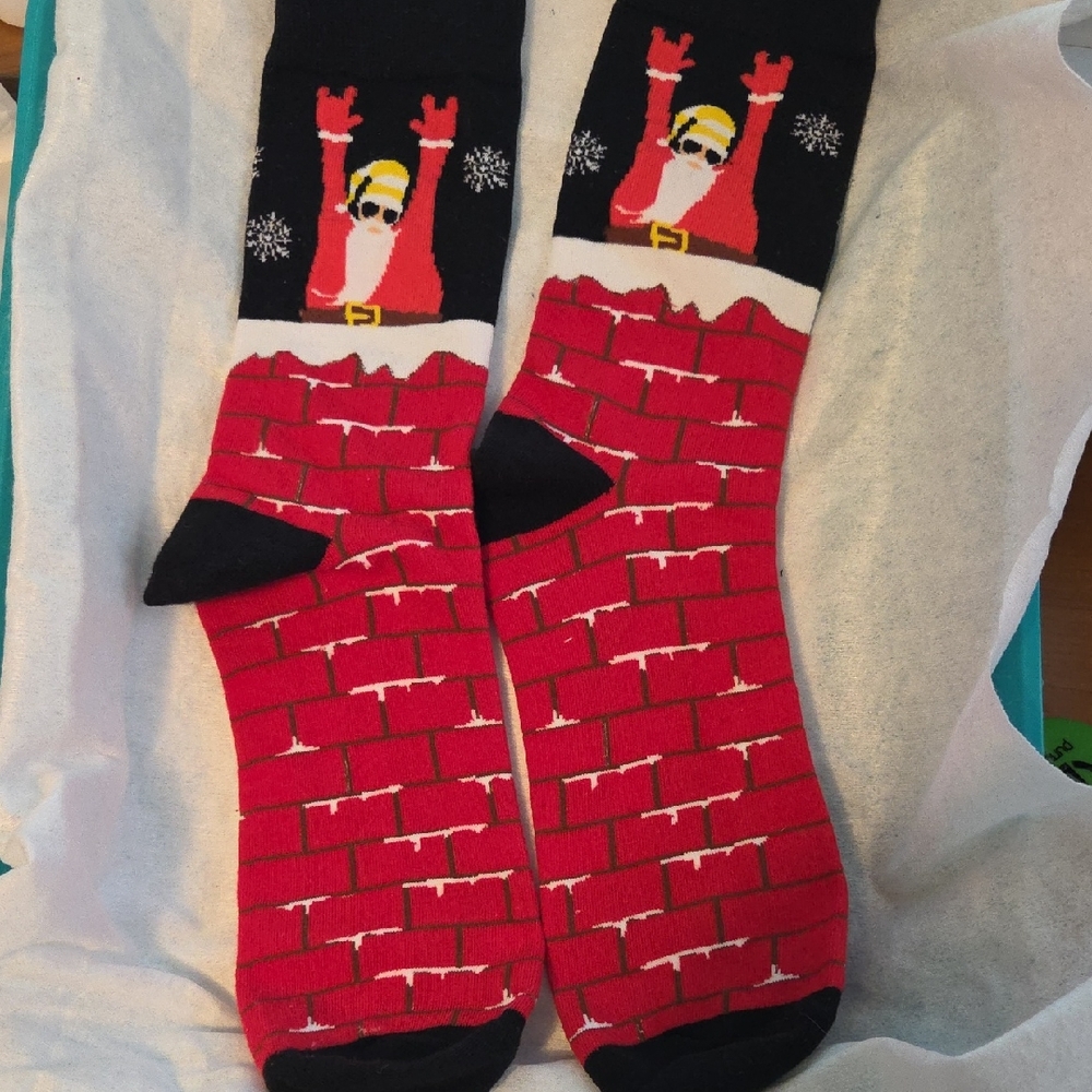 Santa Claus Brick Wall Socks - Red and Black
